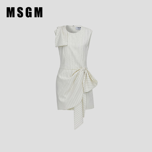 MSGM女士蝴蝶结条纹连衣裙