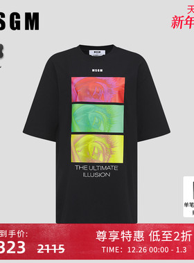 MSGM女士秋季遮肉纯棉宽松圆领短袖T恤上衣白色黑色质量新款慵懒