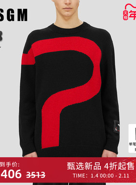 MSGM秋冬新款时尚男士Fondazione Franco Albini混纺羊毛毛衣黑色