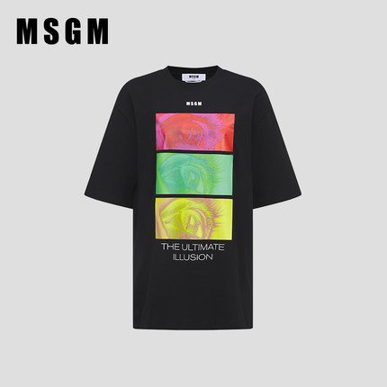 MSGM女士秋季遮肉纯棉宽松圆领短袖T恤上衣白色黑色质量新款慵懒