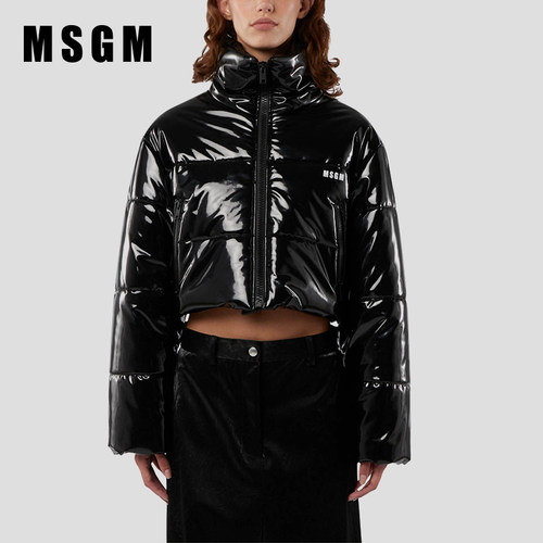 MSGM女士黑色亮面短款外套