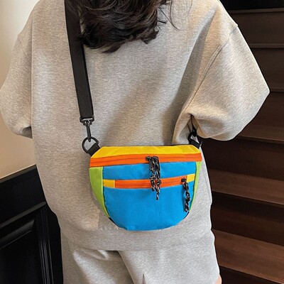 OM夏天撞色马鞍包女包新款洋气帆