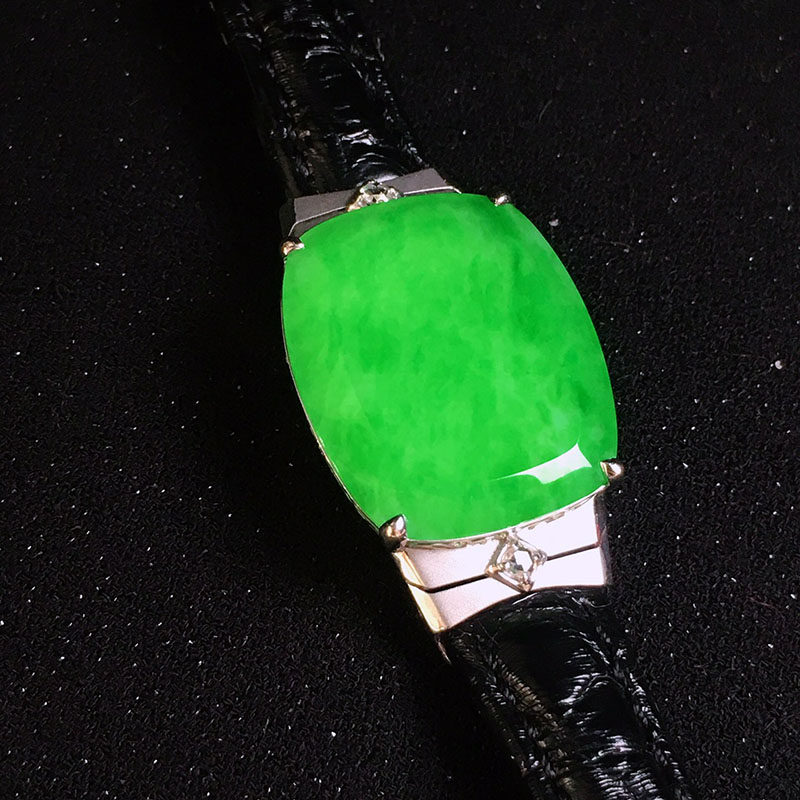 翠秦之皇冰绿无事牌手牌 18k金镶嵌天然缅甸翡翠A货水润细腻种老