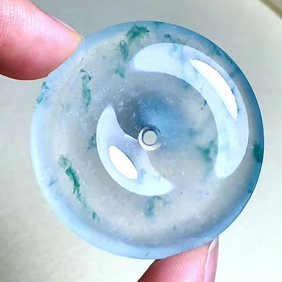 翠秦之皇高冰飘花平安扣裸石 玉石老坑种天然翡翠A货