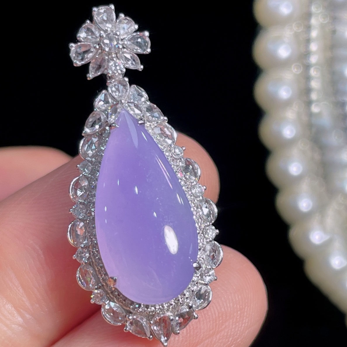 翠秦之皇冰紫罗兰水滴吊坠 18k金镶嵌天然翡翠A货种色兼备气质