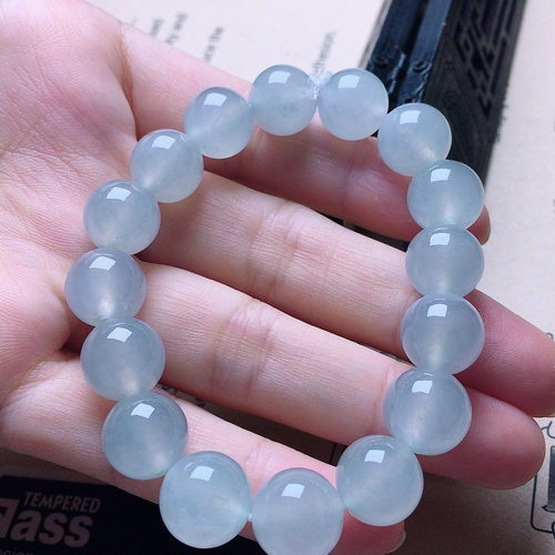 翠秦之皇白冰圆珠手串 玉石老坑种天然翡翠A货