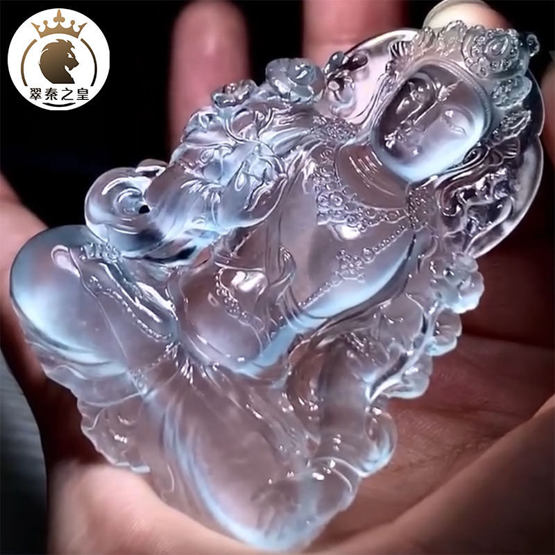 翠秦之皇玻璃种度母吊坠 冰透细腻天然a货缅甸翡翠冰润饱满刚性