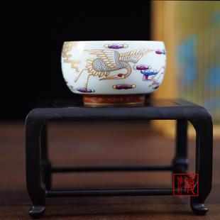 景德镇手绘陶瓷茶器珐琅彩仙鹤主人杯