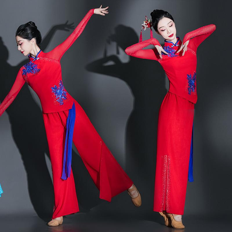 韩式服秧歌演出服女扇子舞红色九儿打鼓舞蹈服装服中国风腰鼓新款