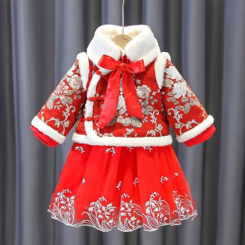 韩式新款2022周岁儿童装风汉服女童拜年服冬装礼服唐装女宝宝新年