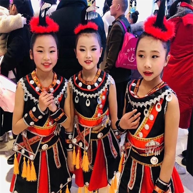 韩式新款女童服装儿童舞蹈演出服灵呦铃苗族表演少数民族畲族瑶族