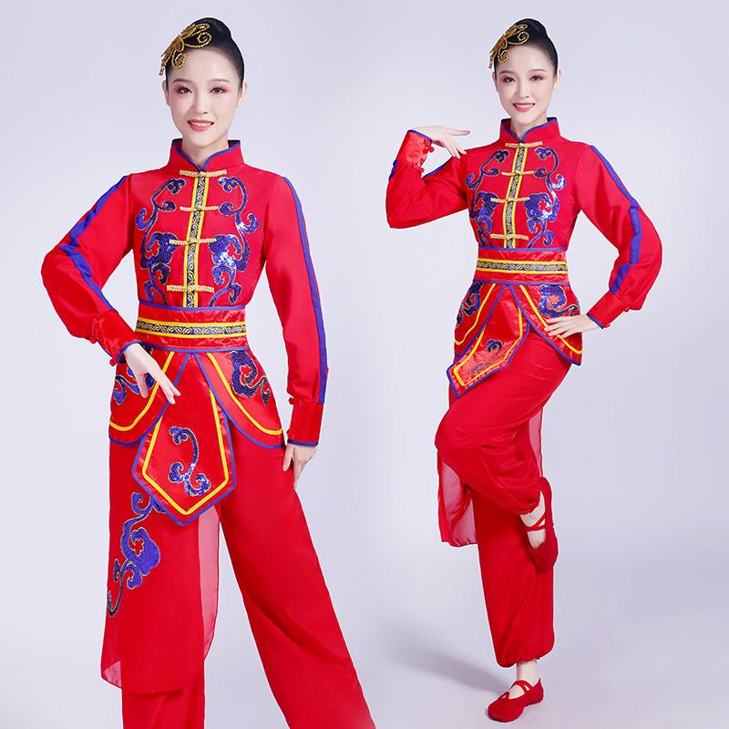 韩式打鼓腰鼓演出服女喜庆中国风秧歌服龙鼓扇子民族服表演舞蹈套
