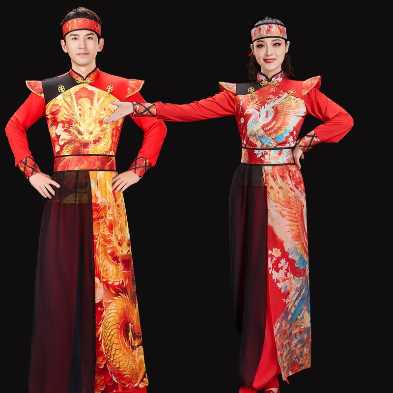 韩式舞龙服演出服2026新款中国风表演打鼓服装男女挥旗舞扇子喜庆