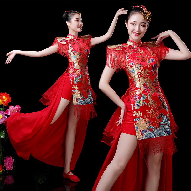 韩式现代舞打鼓服演出服新款服水腰鼓中国风舞蹈喜庆鼓舞开场舞服