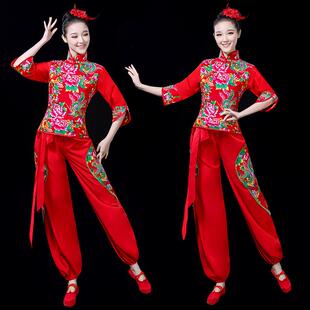 东北秧歌舞蹈服装演出服女2025新款大花布打腰鼓队广场舞套装成人