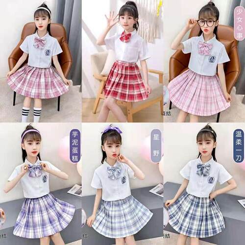 韩式儿童格裙制服套装新款正版小学生夏季jk水手服岁校服学院风10