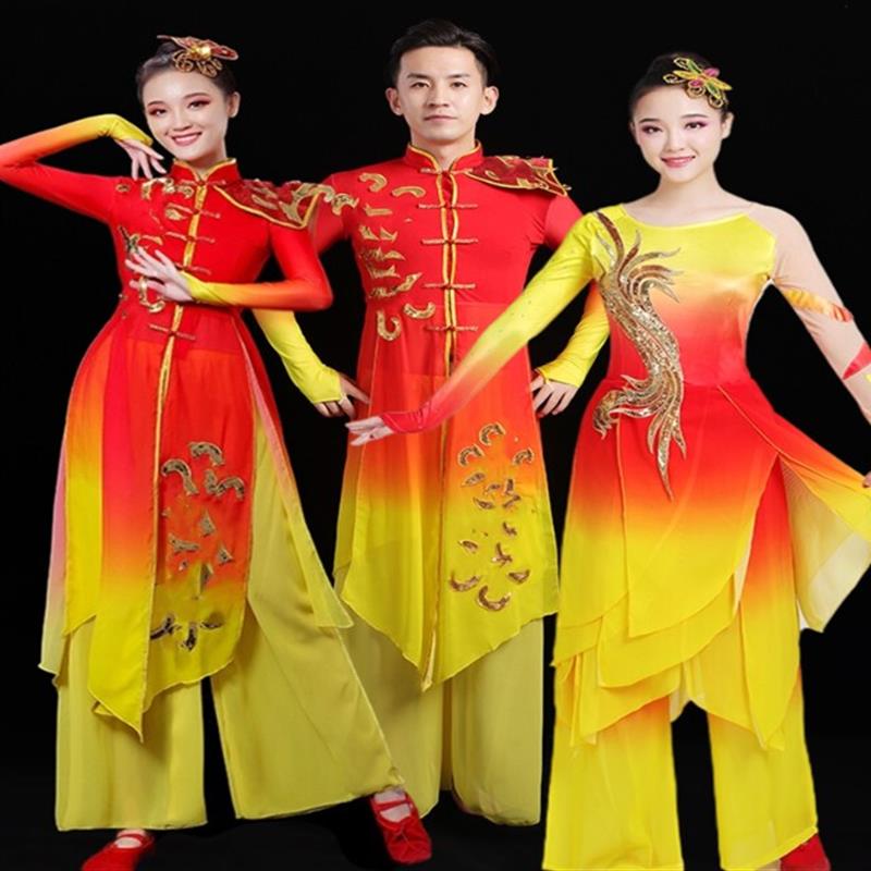 韩式女式风中国腰鼓舞蹈服 舞台演出水鼓服 唐装红色品牌