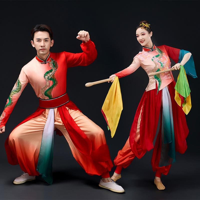 韩式服锣中老年打鼓表演中国风龙鼓红色喜庆腰鼓队广场舞服成人赛