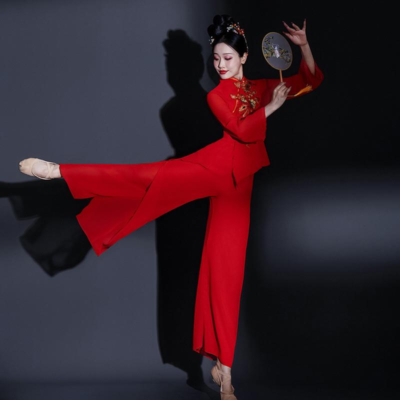 韩式胶州新款服2025舞蹈服装套装红色扇子秧歌演出服广场舞腰鼓民