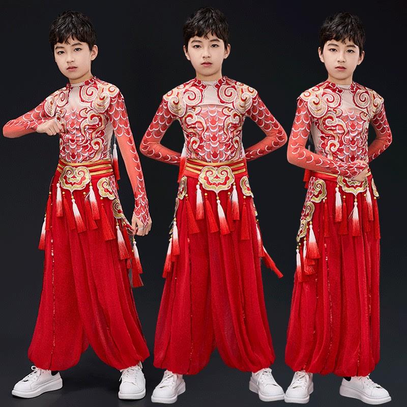 韩式六一儿童打鼓喜庆中国舞狮武术服男女童服锣鼓腰鼓服风舞龙演