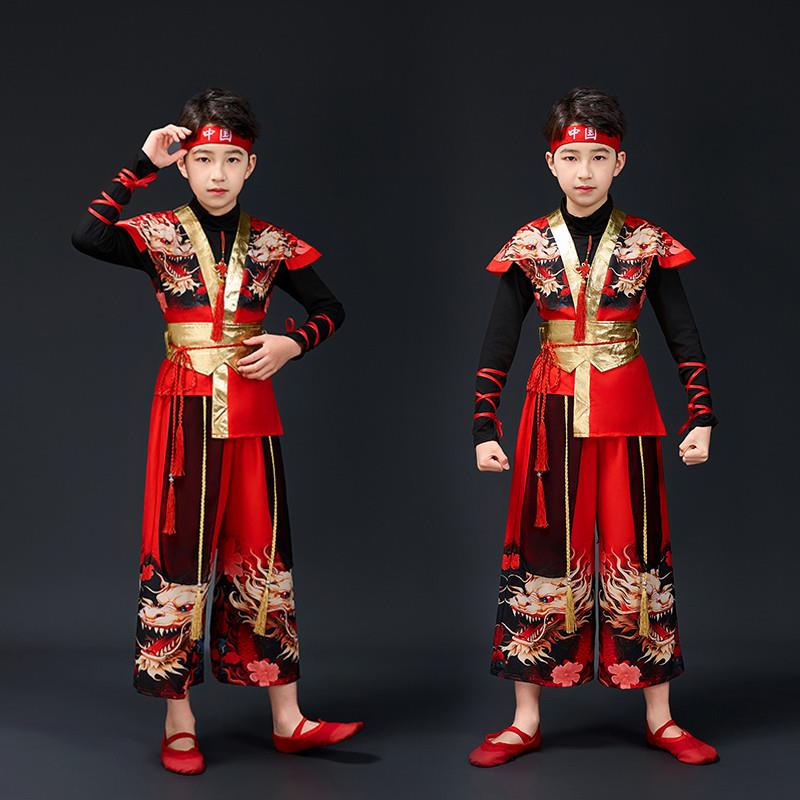 韩式风雪舞蹈儿童龙吟国潮爵士中国服新款小学生打鼓开场服舞扇子