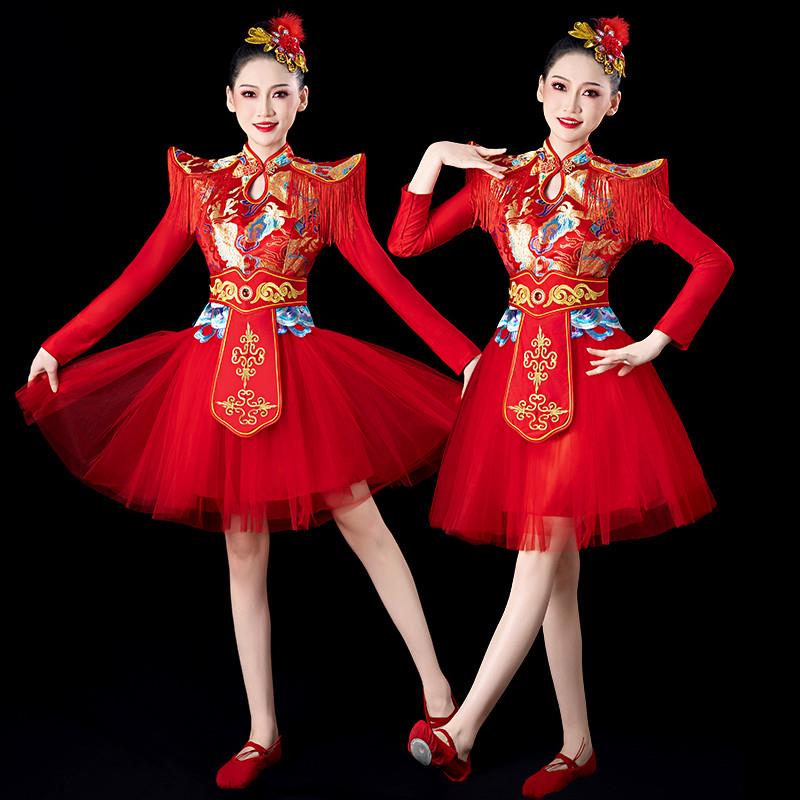 韩式打鼓服中国女灯笼风喜庆腰鼓舞演出服舞蹈服装水鼓民族现代舞