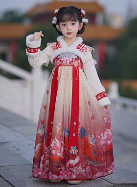 十岁女童汉服秋冬款国风古装连衣裙2025儿童古风裙子加绒唐装冬季