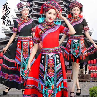 日本新款女成人拉祜族演出服舞蹈服少数民族风舞台长裙短裙表演服