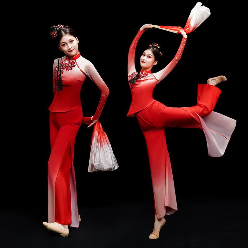 韩式腰鼓服古典舞女红色胶州舞蹈服装扇子舞秧歌套装演出服打鼓服
