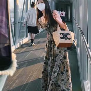 吊带碎花连衣裙气质长裙海边度假沙滩裙超仙三亚泰国旅游拍照 夏季