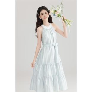 桔梗吊带长裙 无袖 挂脖连衣裙子女夏季 2025新款 海边度假风茶歇法式