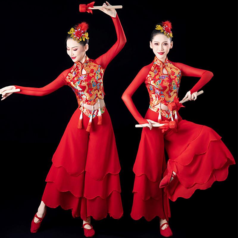 韩式服女演出服腰鼓中国风舞蹈服成人水鼓锣鼓开场舞秧歌服装打鼓