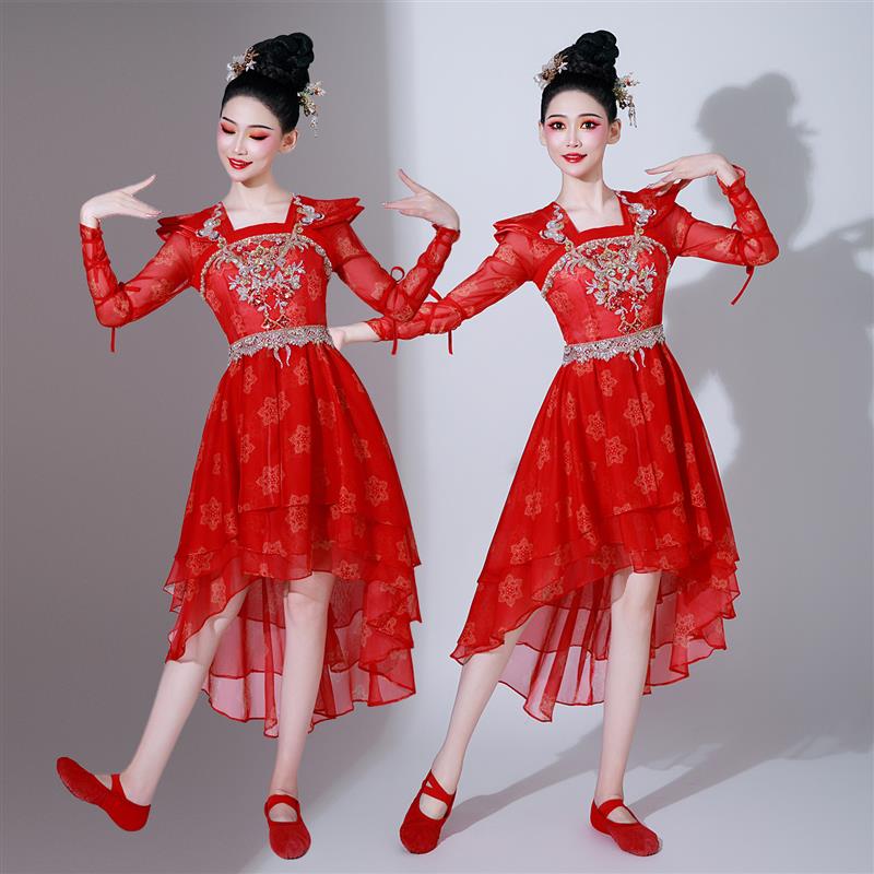 韩式喜庆打鼓水鼓服演出服中国风腰鼓服舞蹈服装现代开场舞表演女