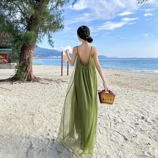 海滩小姐三亚拍照沙滩裙女海边度假超仙吊带连衣裙夏性感露背长裙