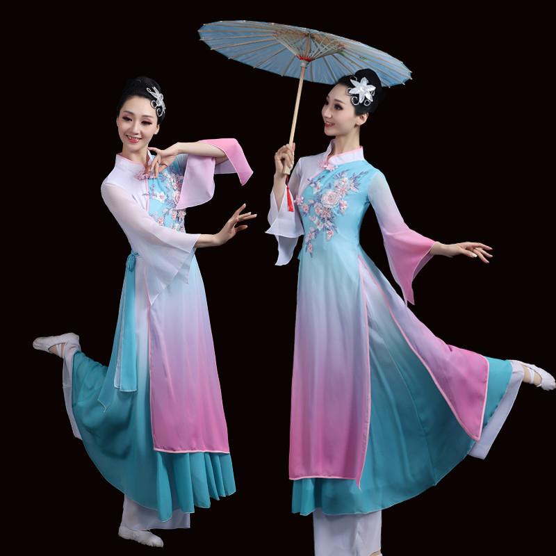 韩式中国演出服长新款秧歌套装民族古典舞风飘逸团扇女伞扇舞舞蹈