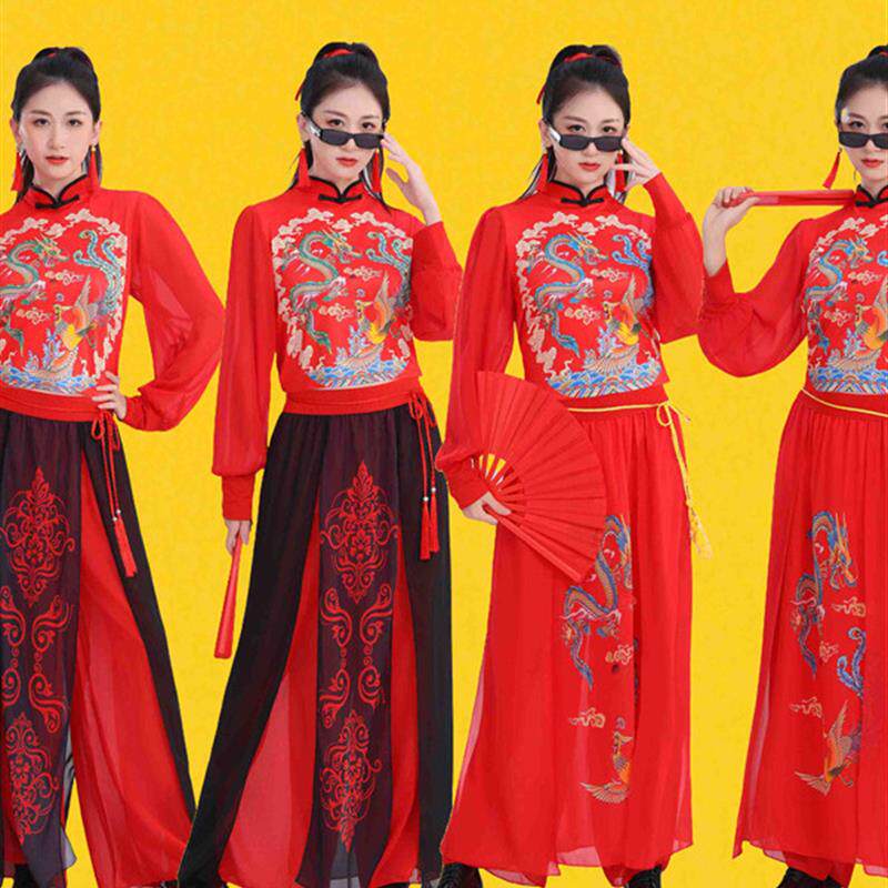 日本新款喜庆成人打鼓服中国风国潮演出服爵士舞广场舞套装秧歌表