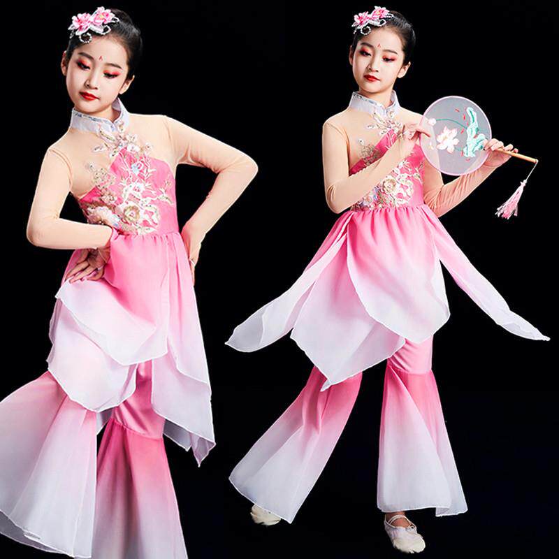 韩式儿童古典舞套装女飘逸茉莉花艺考扇子舞演出服秧歌服现代舞蹈