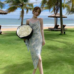 碎花吊带连衣裙女夏长裙高级气质超仙三亚海边旅游度假沙滩裙 法式