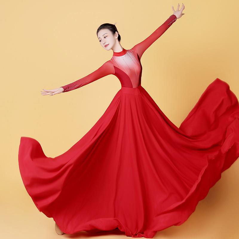 韩式飘逸舞大摆裙演出服女我歌伴舞开场2024无新款红色练功舞蹈表