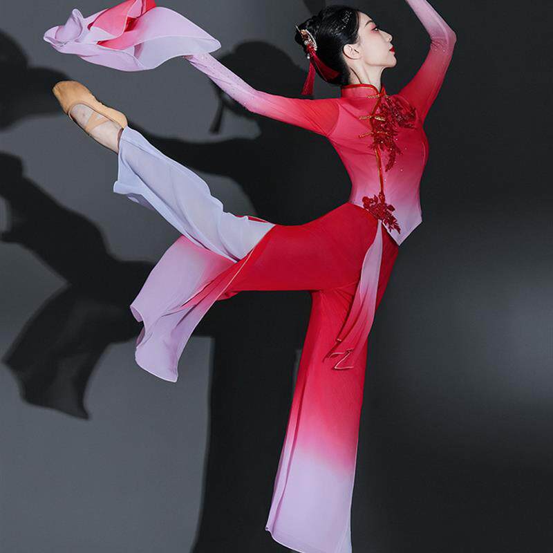 胶州秧歌服演出服女艺考红色舞蹈服装中国风手绢古典舞飘逸表演服