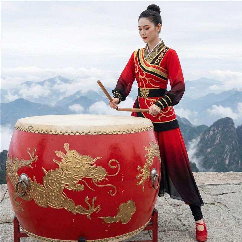 韩式2025冬成人打鼓演出服装女舞龙喜庆秧歌舞蹈中国风鼓舞腰鼓男