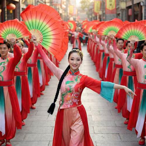 韩式2026新款秧歌舞打鼓服装男女腰鼓开场演出胶州东北扇子喜庆舞