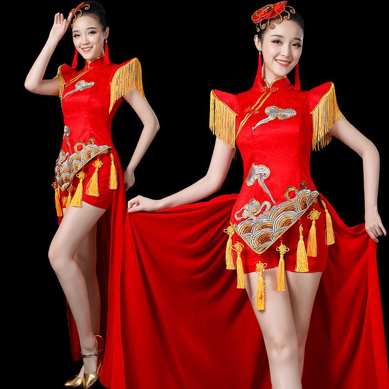 韩式水鼓舞打鼓服腰鼓队中国民乐舞蹈现代舞旗袍服装风演出服女新