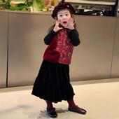汉服周岁礼服 儿童唐装 拜年服女童国风新中式 红色夹棉马甲2026新款