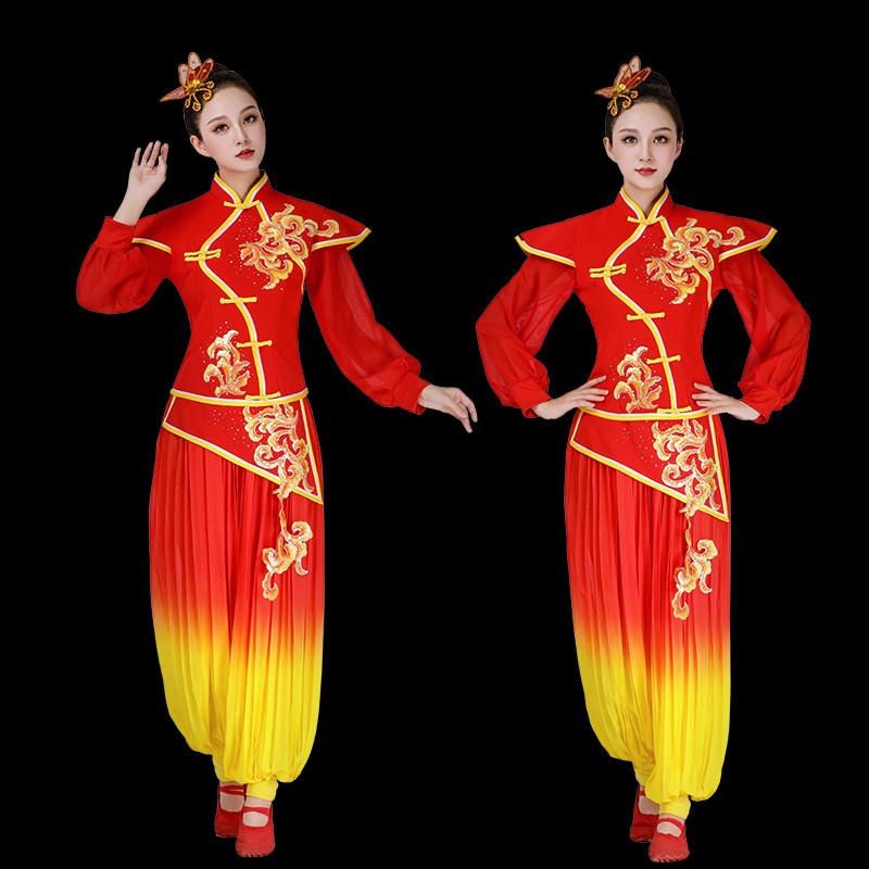 韩式打鼓服锣鼓队演出服腰鼓服水服民族舞蹈服装长袖秧歌服女表演