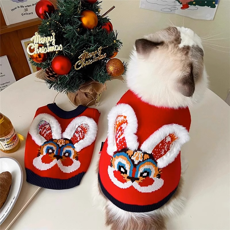 猫咪衣服秋冬季厚款加菲英短蓝猫布偶宠物猫小型幼犬保暖新年毛衣-封面