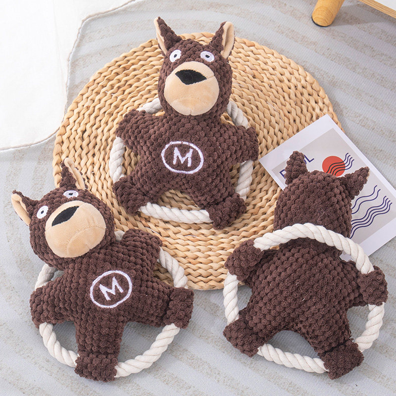 狗狗玩具发声耐咬磨牙毛绒绳结幼犬柯基泰迪消耗体力宠物解闷用品