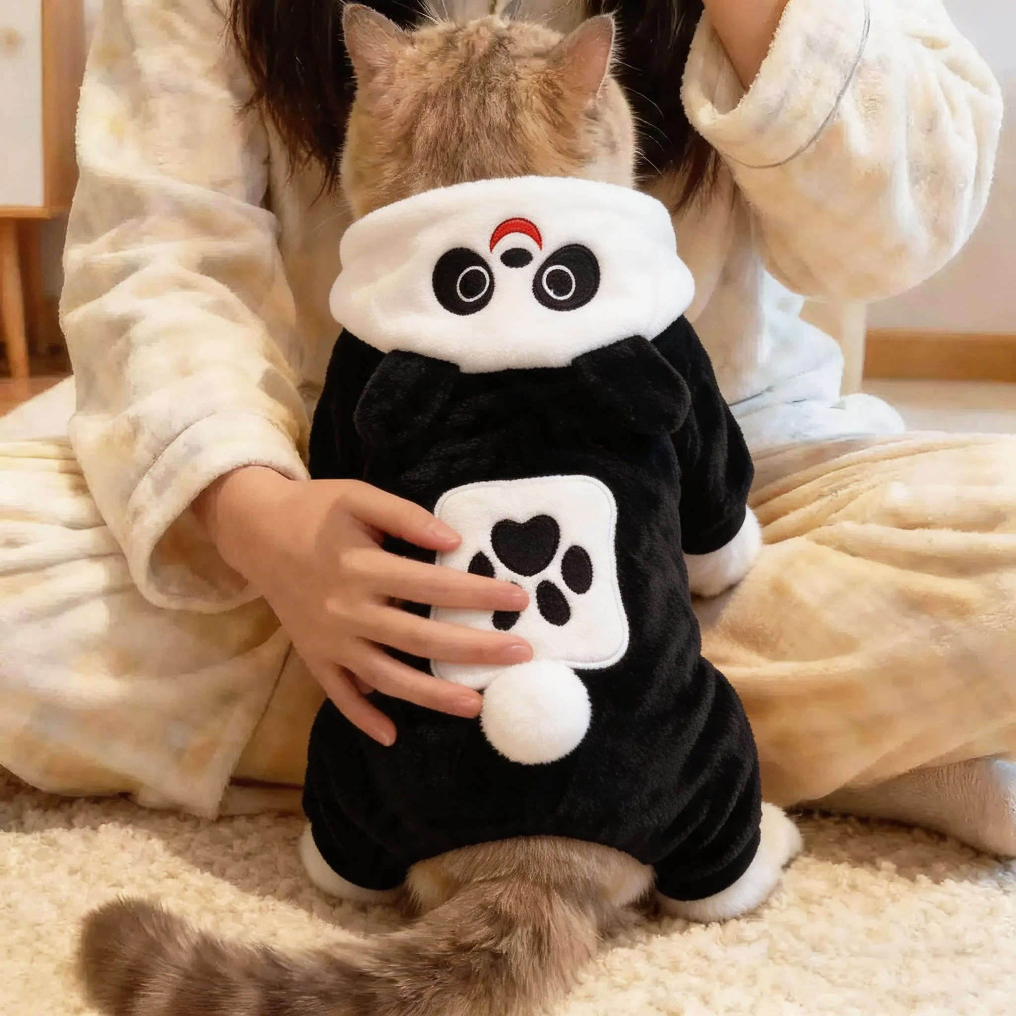 猫咪衣服可爱熊猫装秋冬季宠物加厚保暖蓝猫英短狗狗四脚衣防掉毛