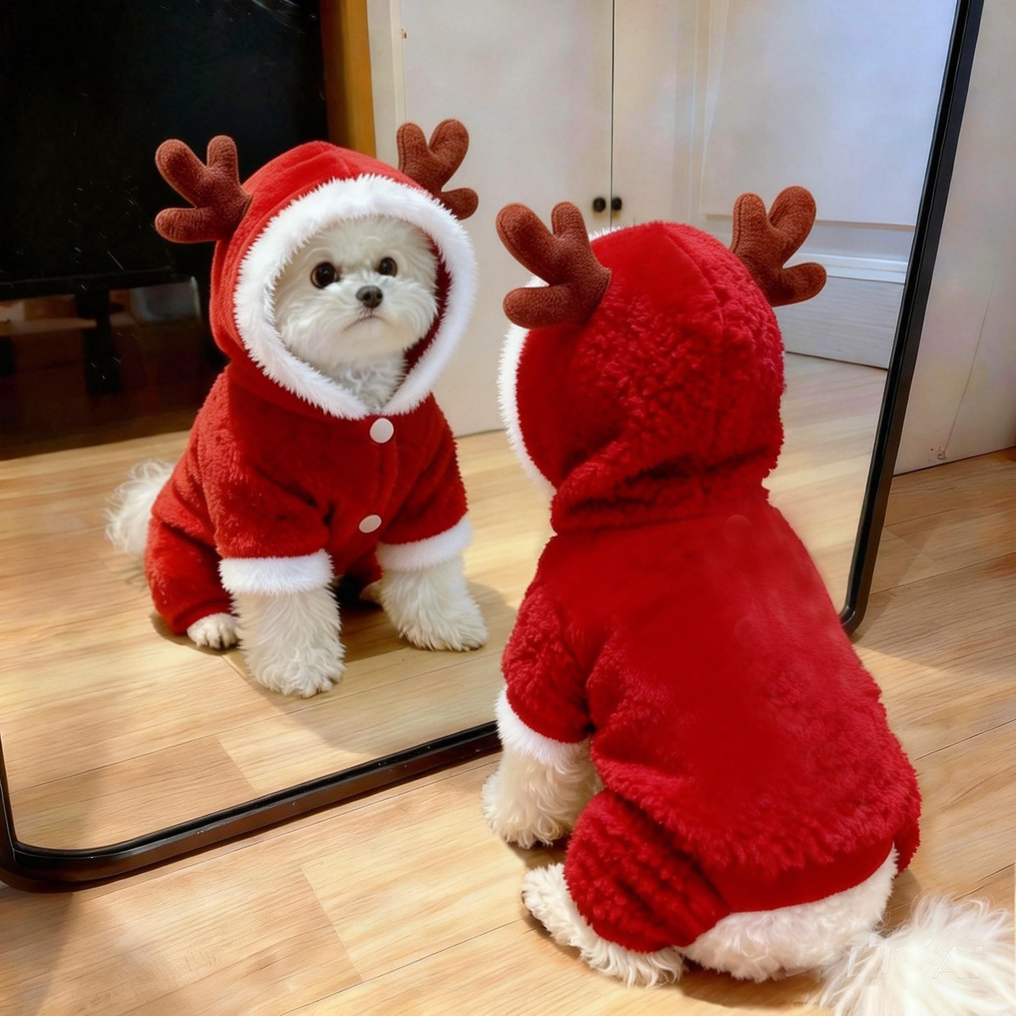 狗狗衣服新年秋冬装红色连帽加厚保暖防寒双层加绒小型犬猫咪衣服