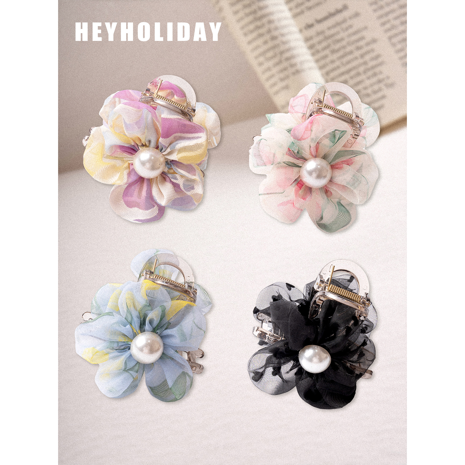 原创设计网纱花朵抓夹2025新款高级感气质饱满发型鲨鱼夹网红饰品